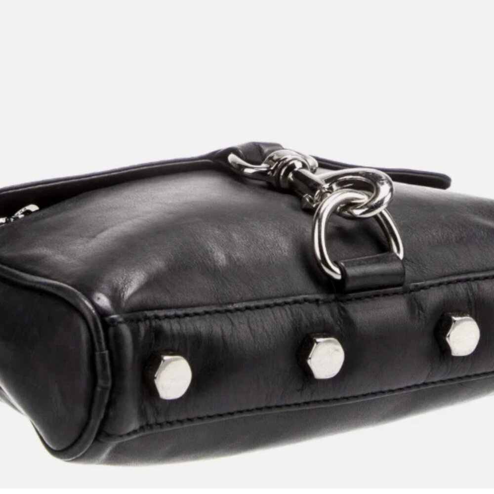 Rebecca Minkoff Purse Black Leather Mini MAC Silver Hardware Crossbody Bag Studs - Picture 7 of 9